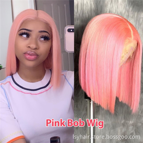 Pink Bob Wig Straight Hair 150% Density LSY Brazilian Hair 13*4 Glueless Human Hair Lace Front Wigs